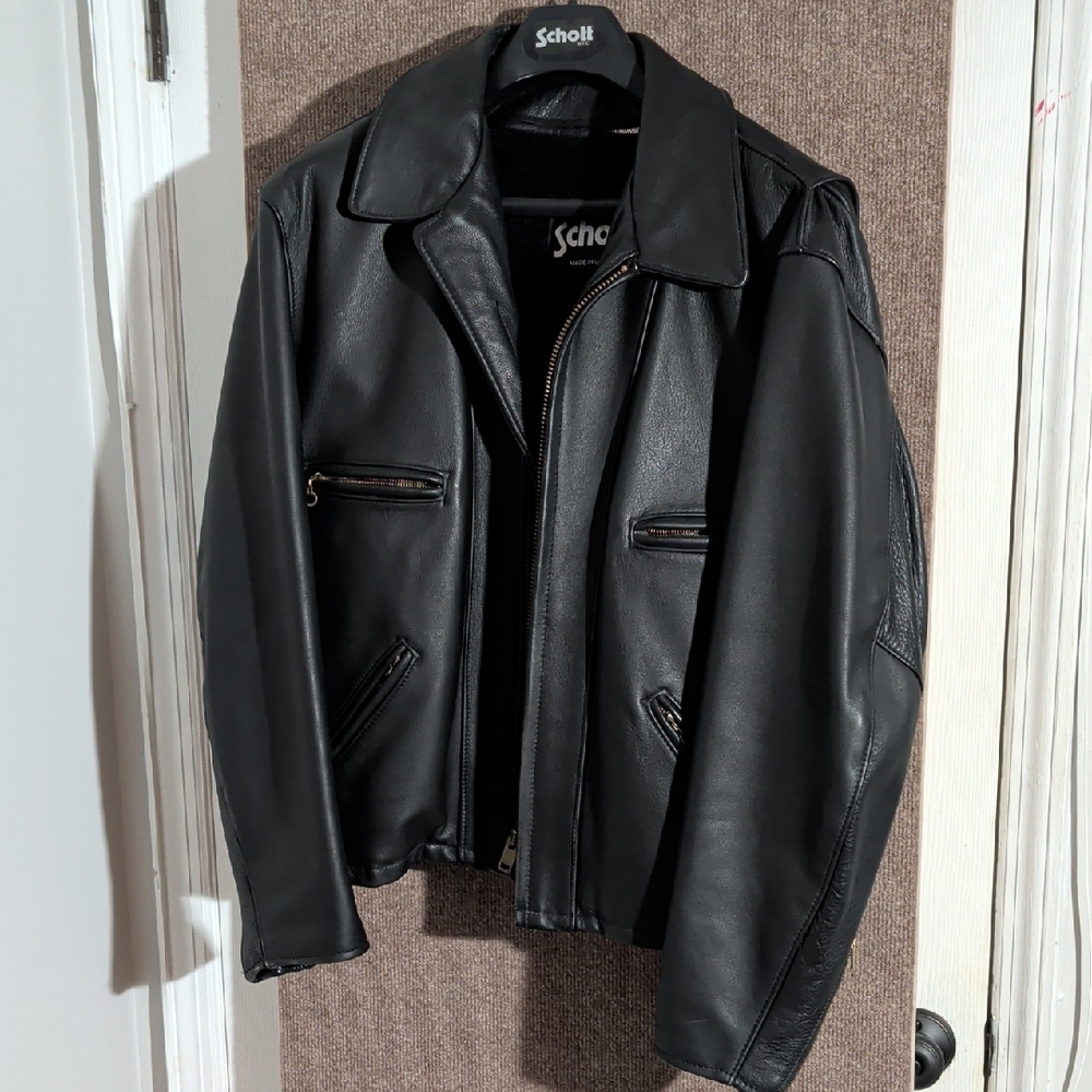 Schott NYC Black Leather Bomber Jacket